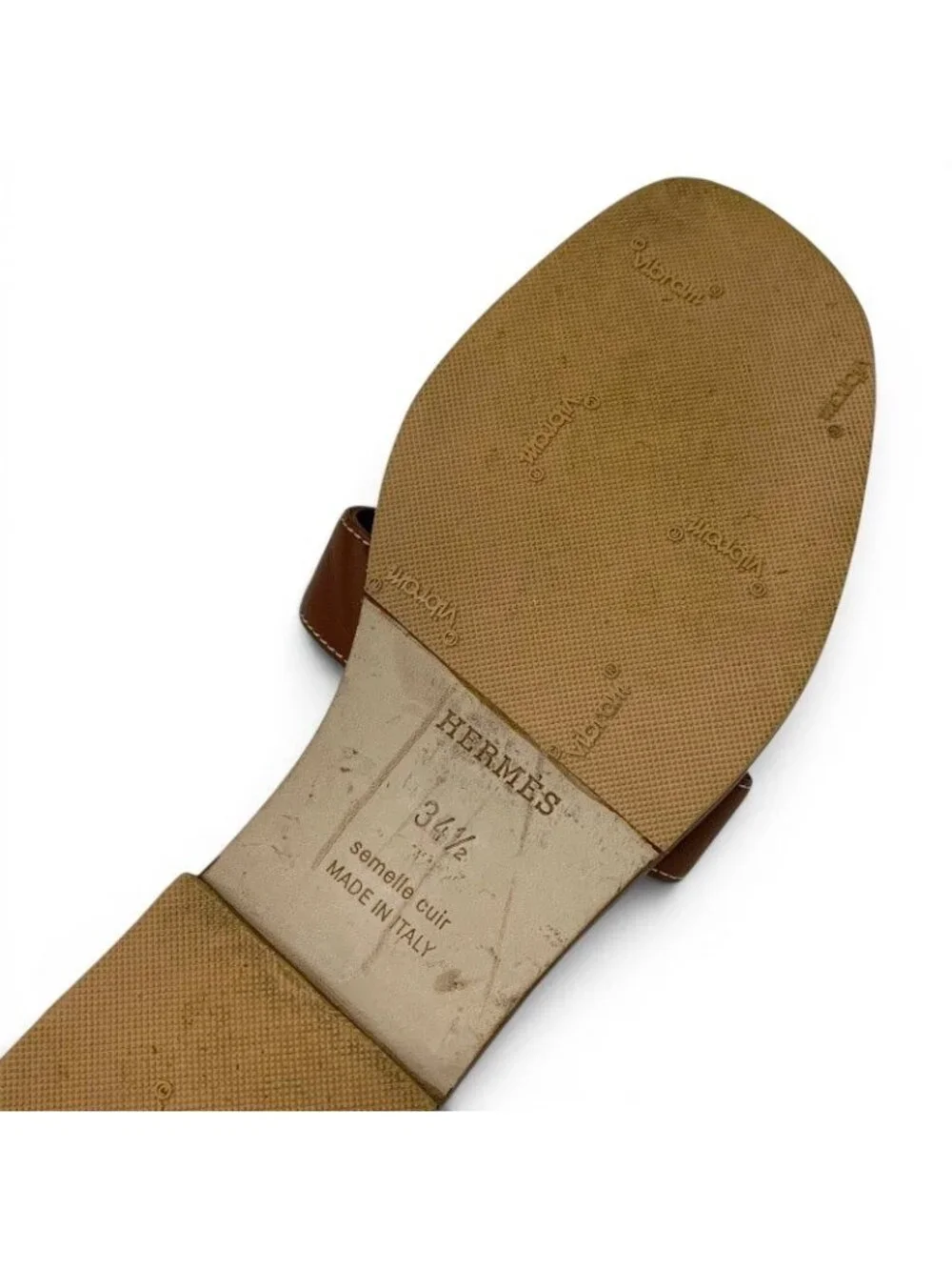 Hermes Oran Sandals Shoes Leather Brown Flat Mules